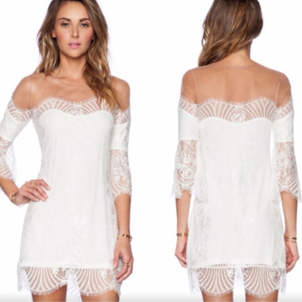 For Love & Lemons White Lace Off-Shoulder Mini Dress
